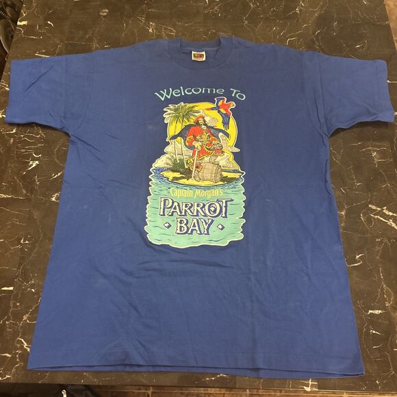 Vintage Hanes Label - Captain Morgan’s PARROT BAY (XL) T-Shirt Single Stitch - Picture 1 of 8